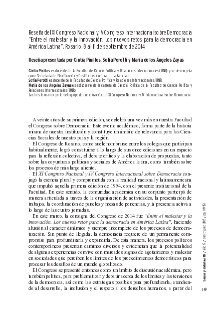(PDF) Reseña del XI Congreso Nacional y IV Congreso Internacional sobre ...