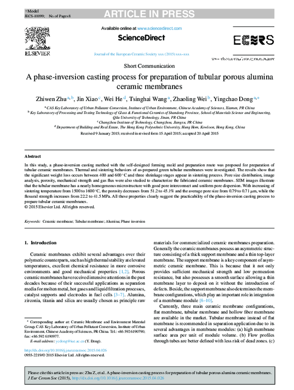 (PDF) A phase-inversion casting process for preparation of tubular ...
