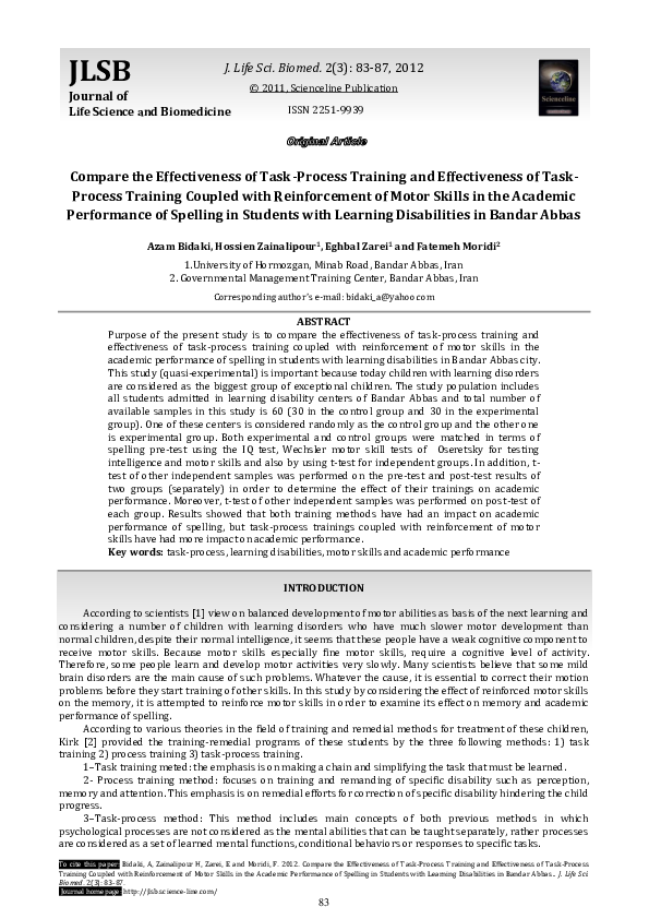 (PDF) Compare the Effectiveness of Task-Process Training and ...