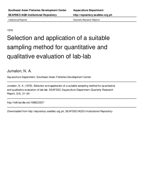 (PDF) Selection and application of a suitable sampling method for ...