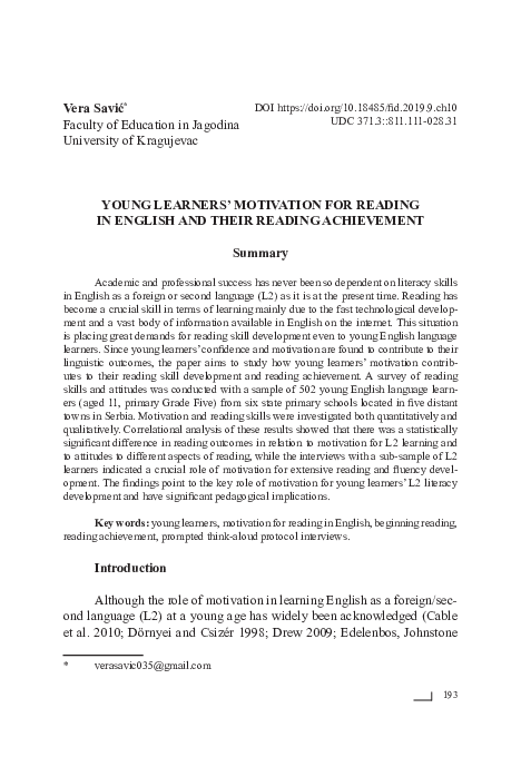 (PDF) Young Learners’ Motivation for Reading in English and Their ...
