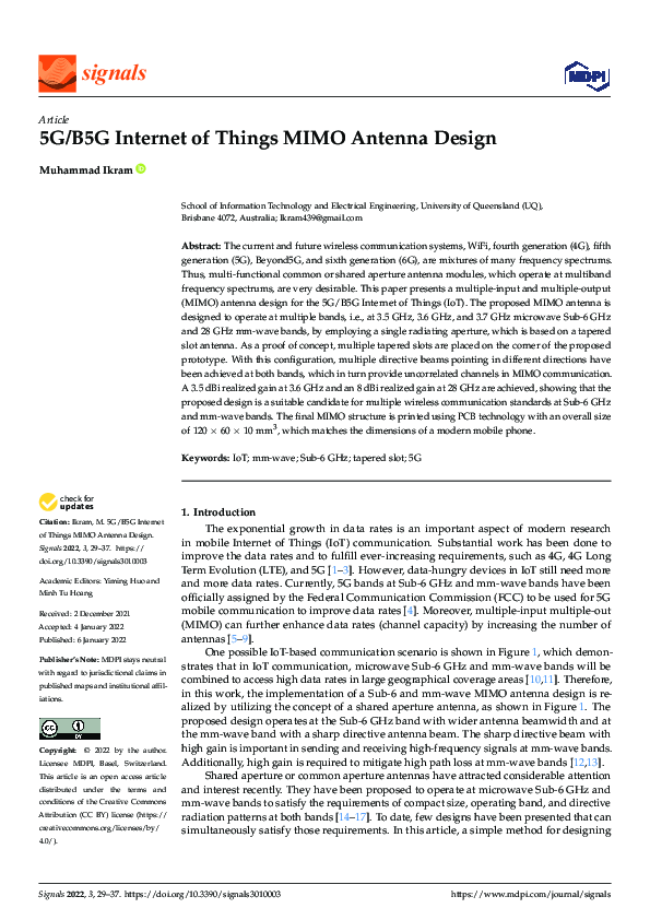 (PDF) 5G/B5G Internet of Things MIMO Antenna Design