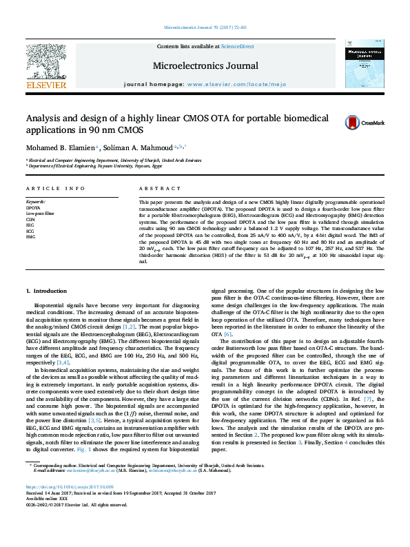 (PDF) Analysis and design of a highly linear CMOS OTA for portable ...