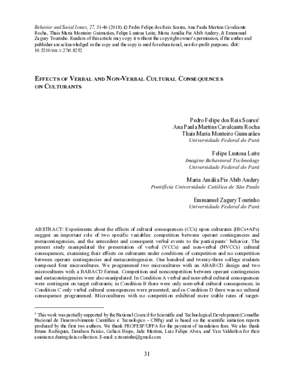 (PDF) Effects of Verbal and Non-Verbal Cultural Consequences on Culturants