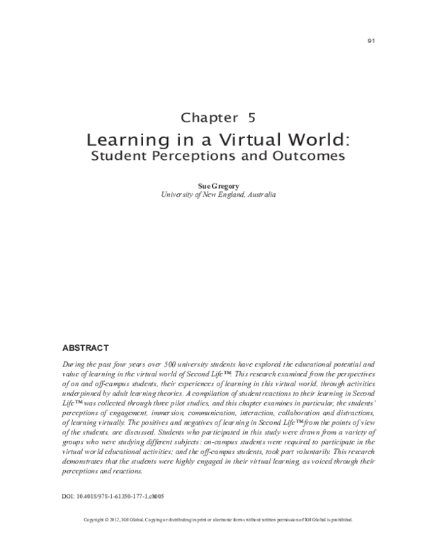 (PDF) Learning in a Virtual World