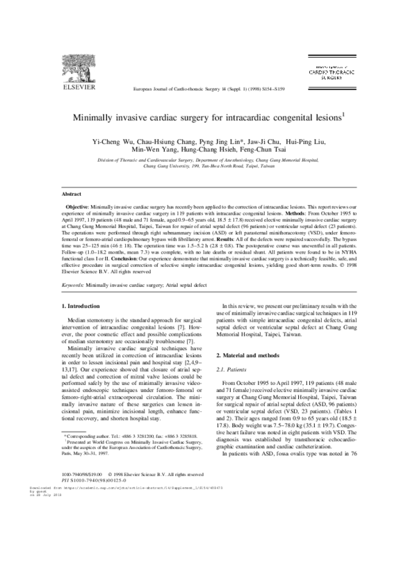 (PDF) Minimally invasive cardiac surgery for intracardiac congenital ...
