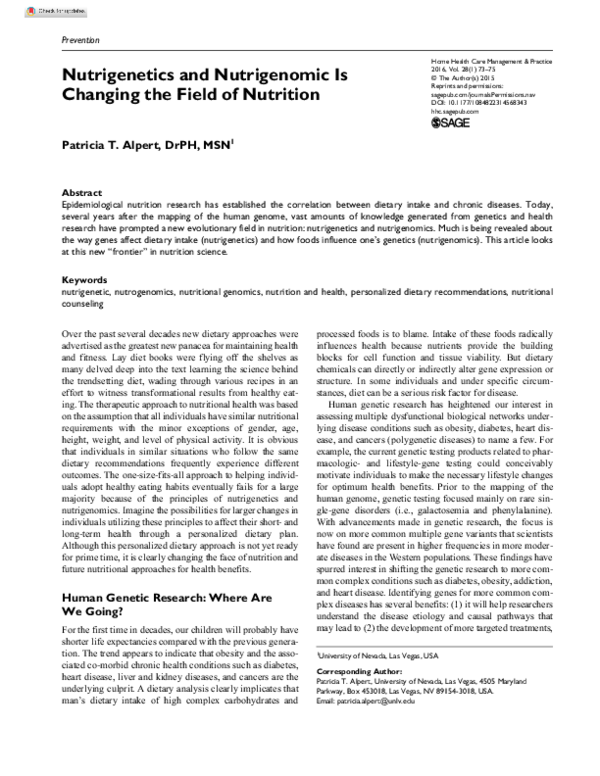 (PDF) Nutrigenetics and Nutrigenomic Is Changing the Field of Nutrition