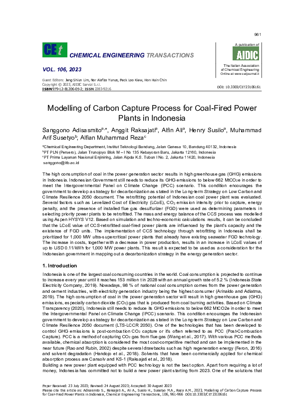 (PDF) Modelling of Carbon Capture Process for Coal-Fired Power Plants ...