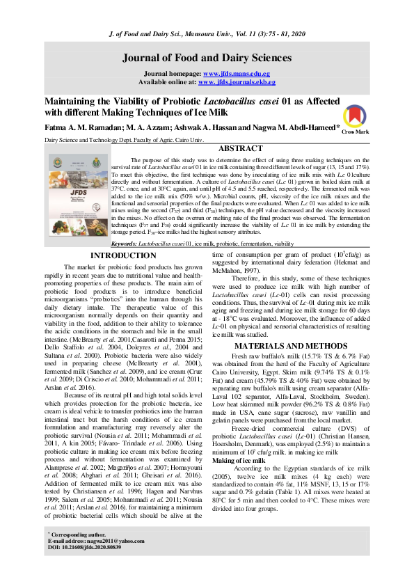 (PDF) Maintaining the Viability of Probiotic Lactobacillus Casei 01 as ...