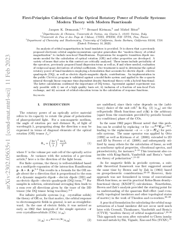 (PDF) First-principles calculation of the optical rotatory power of ...
