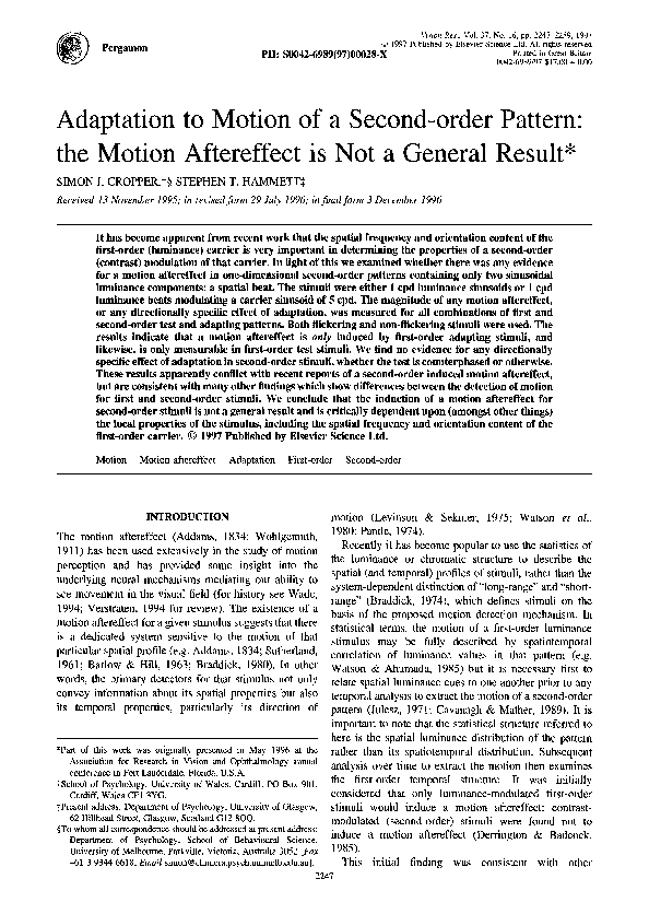 (PDF) Adaptation to motion of a second-order pattern: the motion ...
