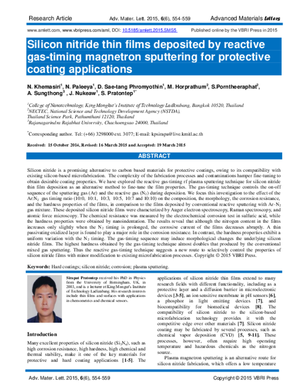 (PDF) Silicon Nitride Thin Films Deposited By Reactive Gas-timing ...