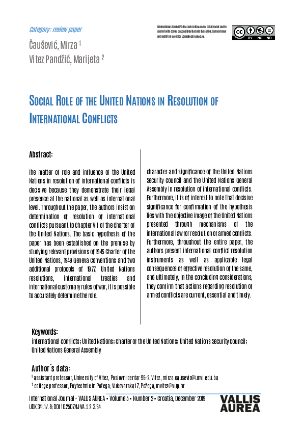 (PDF) Social Role of the United Nations in Resolution of International ...