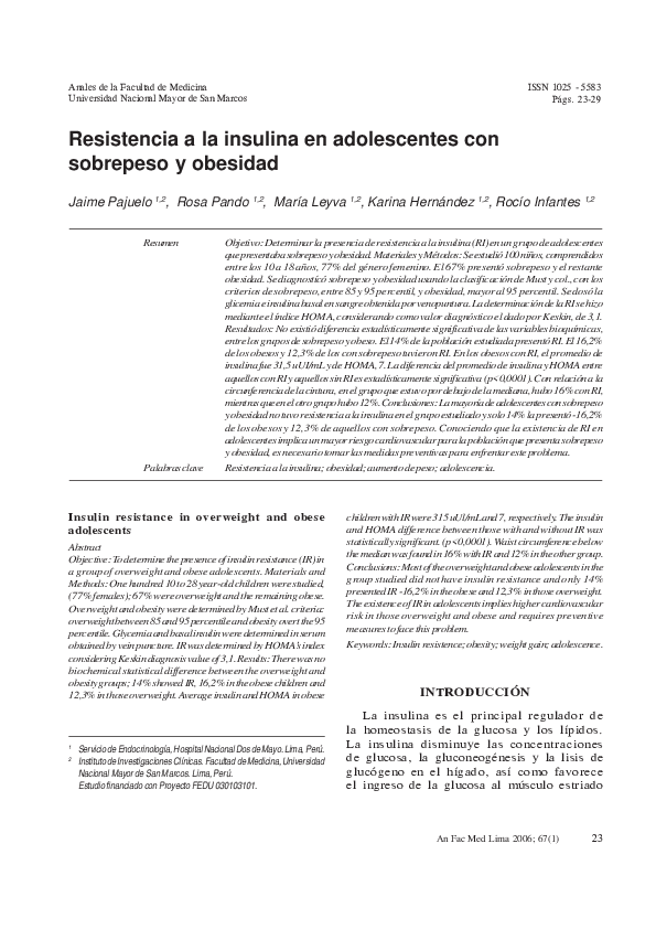 (PDF) Insulin resistance in overweight and obese adolescents