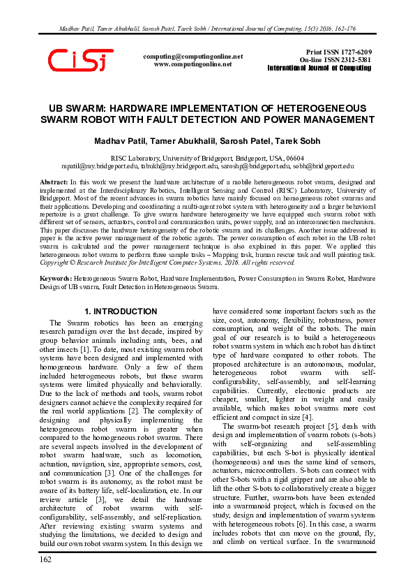 (PDF) Ub Swarm: Hardware Implementation of Heterogeneous Swarm Robot ...