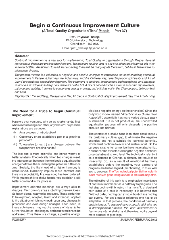 (PDF) Begin a Continuous Improvement Culture (A Total Quality ...