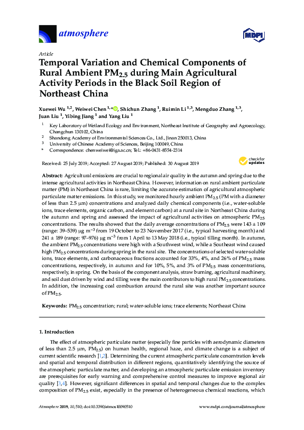 (PDF) Temporal Variation and Chemical Components of Rural Ambient PM2.5 ...