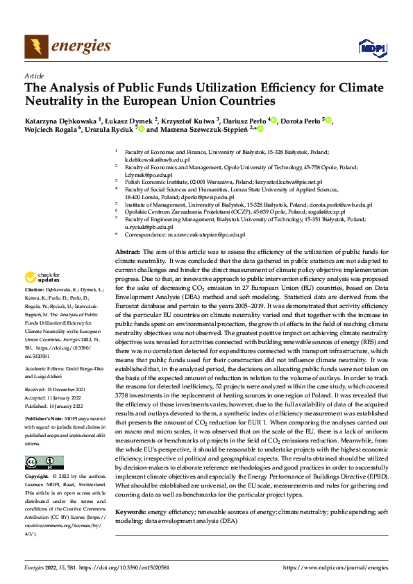 (PDF) The Analysis of Public Funds Utilization Efficiency for Climate ...
