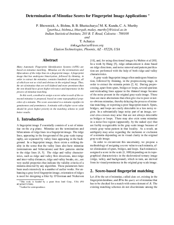 (PDF) Determination of Minutiae Scores for Fingerprint Image Applications