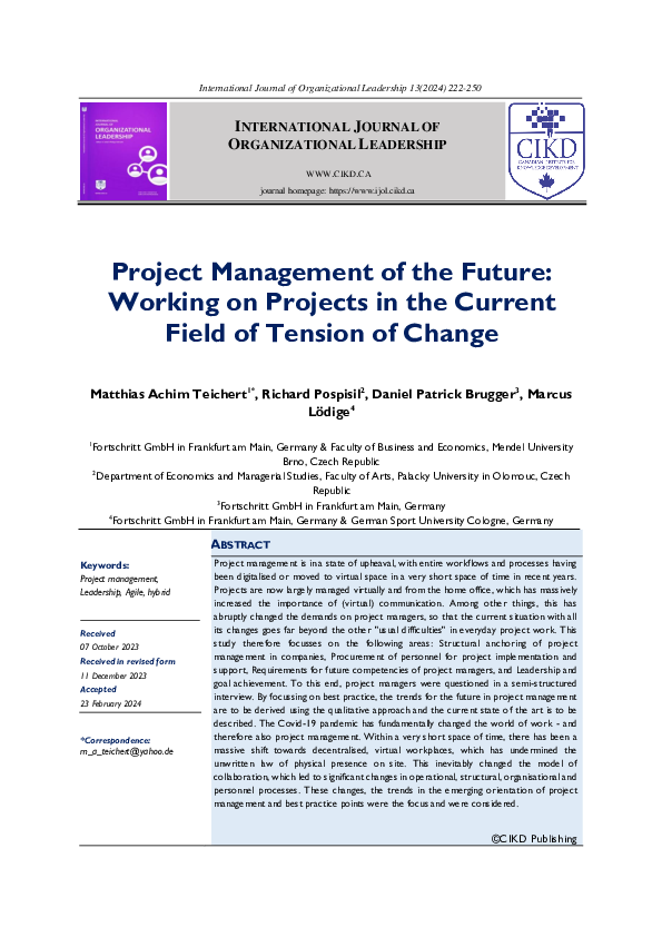 (PDF) Project Management of the Future: Working on Projects in the ...