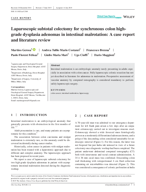 (PDF) Laparoscopic subtotal colectomy for synchronous colon high‐grade ...