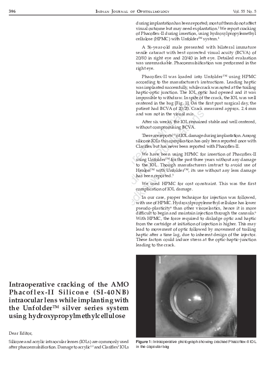 (PDF) Intraoperative cracking of the AMO Phacoflex-II Silicone (SI-40NB ...