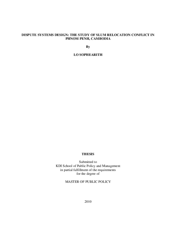 (PDF) DISPUTE SYSTEMS DESIGN: THE STUDY OF SLUM RELOCATION CONFLICT IN ...
