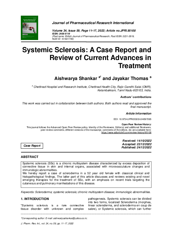 (PDF) Systemic Sclerosis: A Case Report and Review of Current Advances ...
