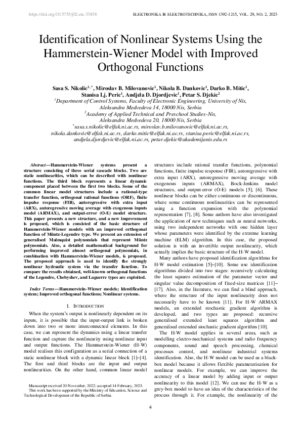 (PDF) Identification of Nonlinear Systems Using the Hammerstein-Wiener ...