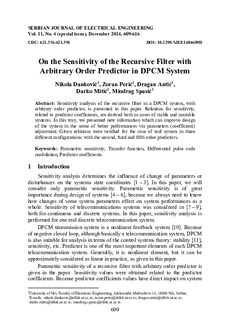 (PDF) On the sensitivity of the recursive filter with arbitrary order ...