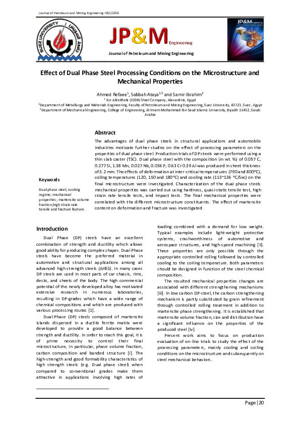 (PDF) Effect of Dual Phase Steel Processing Conditions on the ...