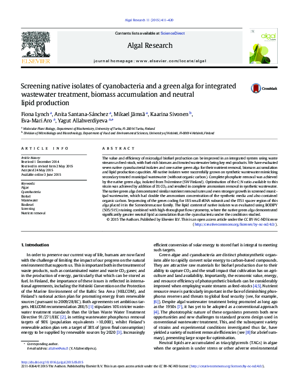 (PDF) Screening native isolates of cyanobacteria and a green alga for ...