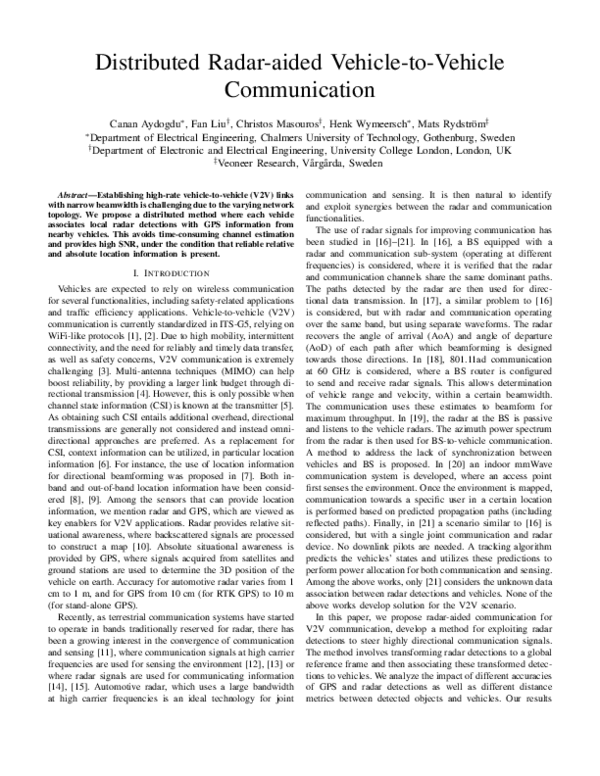 (PDF) Distributed Radar-aided Vehicle-to-Vehicle Communication