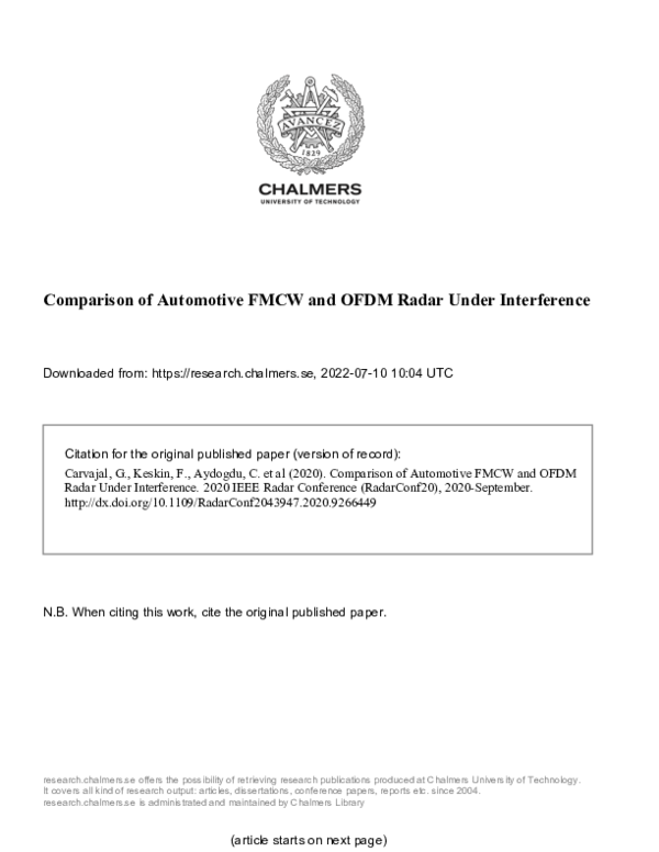 (PDF) Comparison of Automotive FMCW and OFDM Radar Under Interference