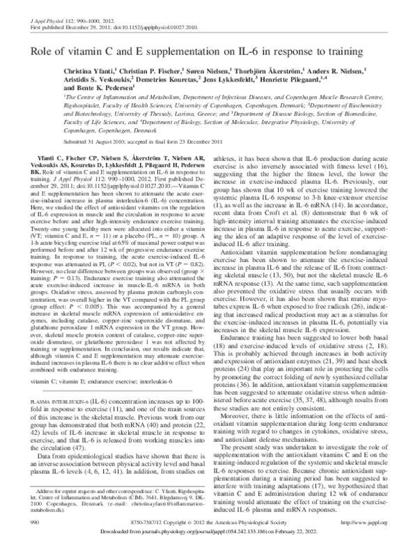 (PDF) Role of vitamin C and E supplementation on IL-6 in response to ...