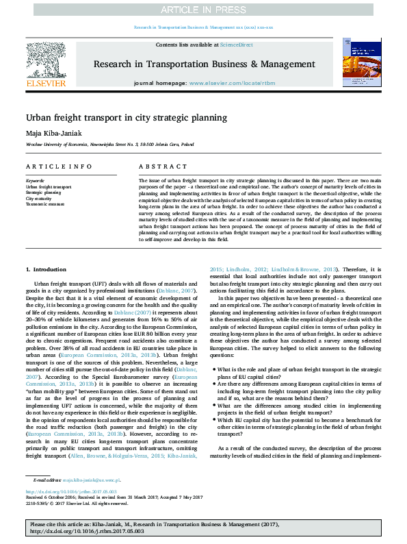 (PDF) Urban freight transport in city strategic planning