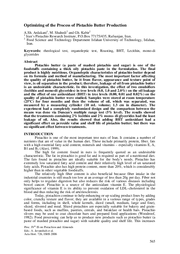 (PDF) Optimizing of the Process of Pistachio Butter Production