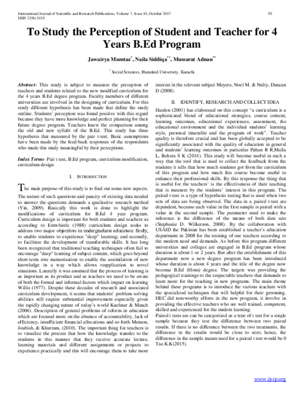 (PDF) To Study the Perception of Student and Teacher for 4 Years B.Ed ...
