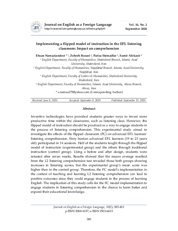 (PDF) Implementing a flipped model of instruction in the EFL listening ...