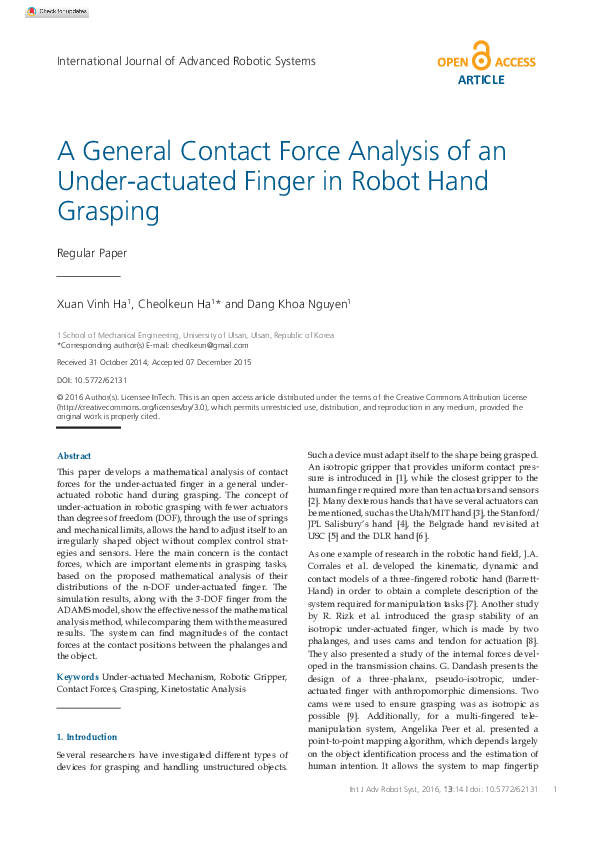 (PDF) A General Contact Force Analysis of an Under-Actuated Finger in ...