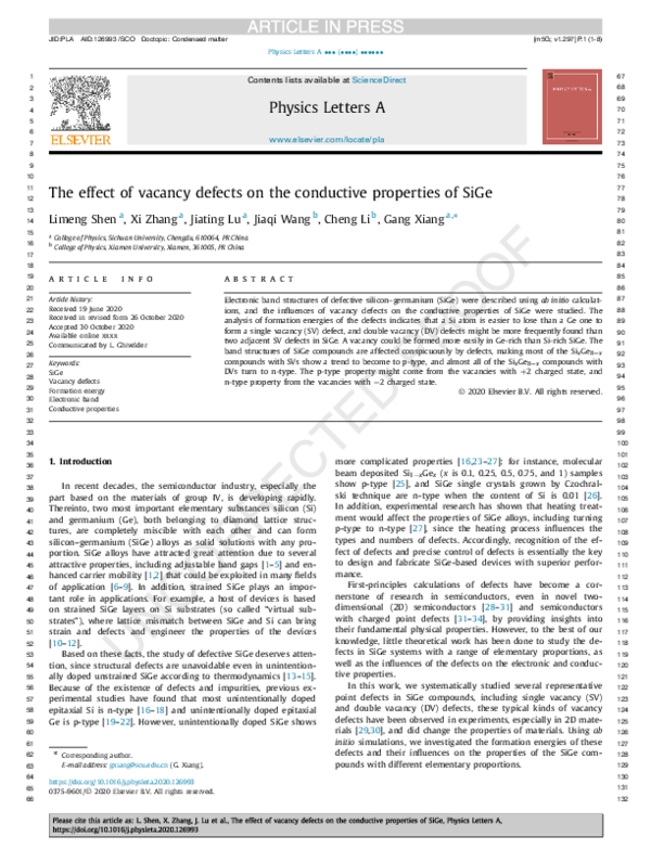 (PDF) The effect of vacancy defects on the conductive properties of SiGe