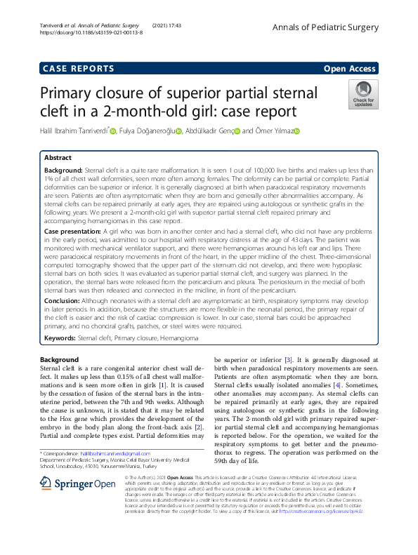 (PDF) Primary closure of superior partial sternal cleft in a 2-month ...