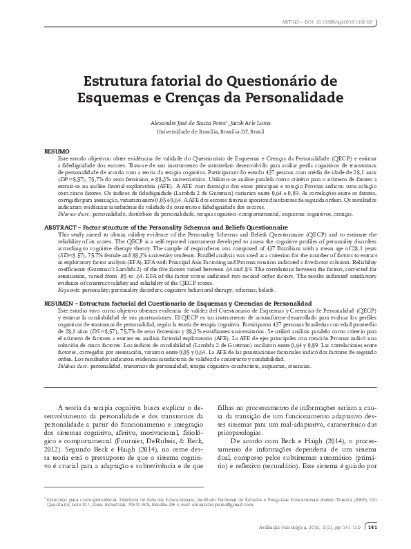 (PDF) Factor structure of the Personality Schemas and Beliefs Questionnaire
