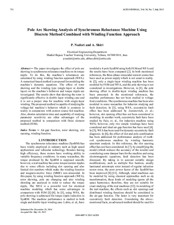 (PDF) Pole Arc Skewing Analysis of Synchronous Reluctance Machine Using ...