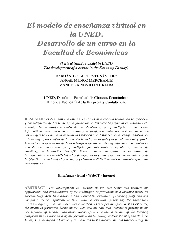 (PDF) El modelo de enseñanza virtual en la UNED. Desarrollo de un curso ...