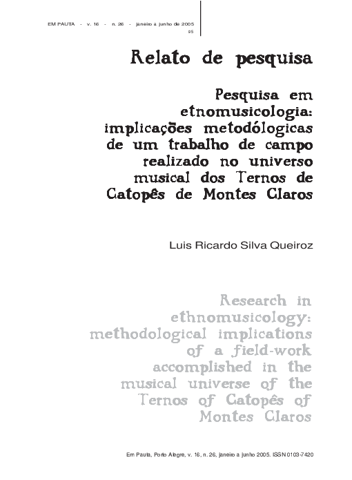 (PDF) Pesquisa Em Etnomusicologia: Implicações Metodológicas De Um ...