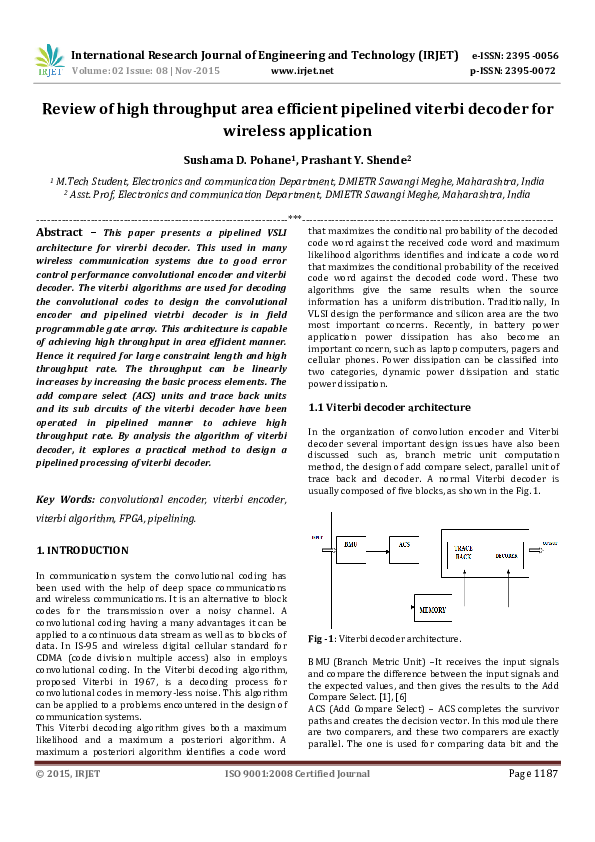 (PDF) Review of high throughput area efficient pipelined viterbi ...