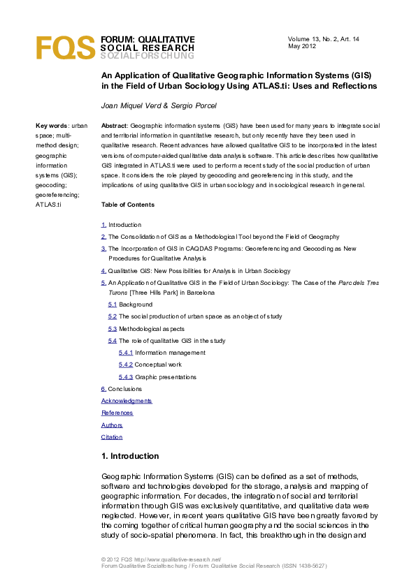 (PDF) Procedures for Qualitative Analysis 4. Qualitative GIS: New ...