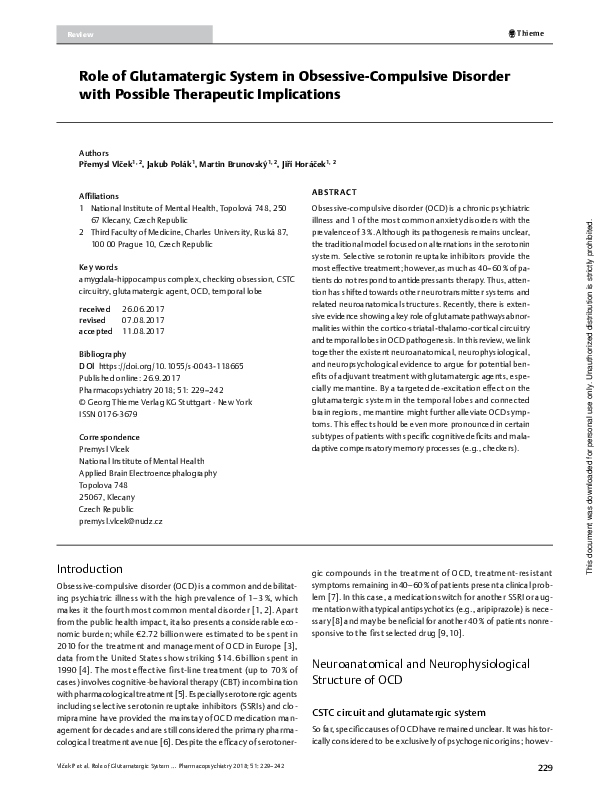 (PDF) Role of Glutamatergic System in Obsessive-Compulsive Disorder ...