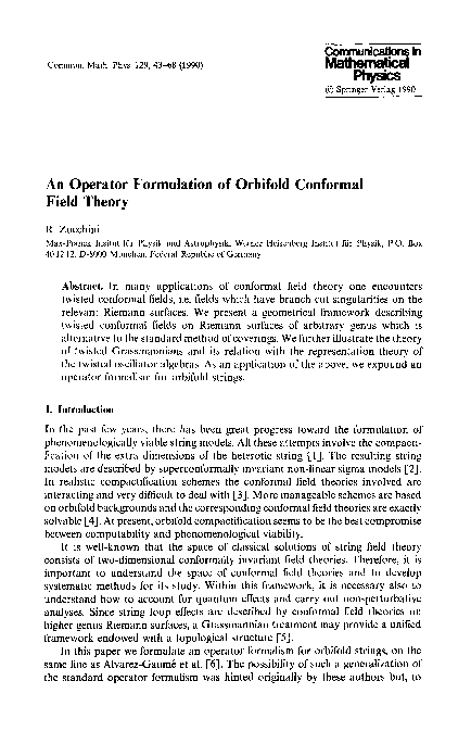 Pdf An Operator Formulation Of Orbifold Conformal Field Theory